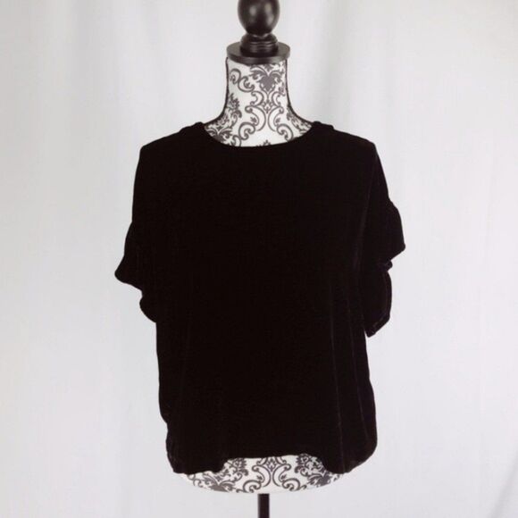 Current/Elliott Fancy Top Whimsey Goth Silk Blend Velvet Flutter Sleeve Top - Picture 5 of 8